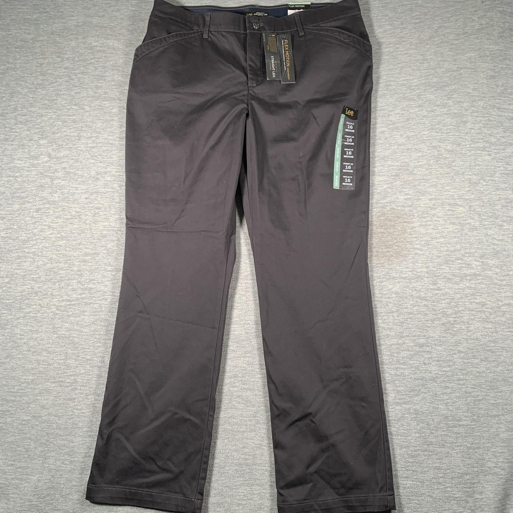 Lee Pants Womens 16 Gray Flex Motion Regular Fit Straight Leg‎ Stretch Work